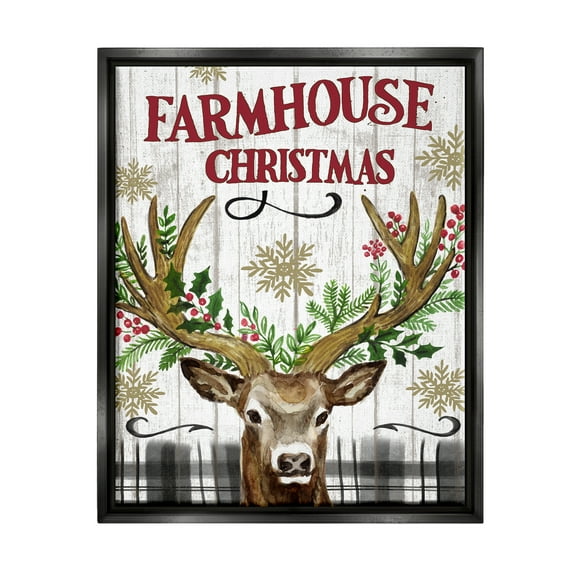 Stupell Industries Farmhouse Christmas with Plaid Holiday Painting Black Floater Framed Canvas Art Print Wall Art, 17 x 21