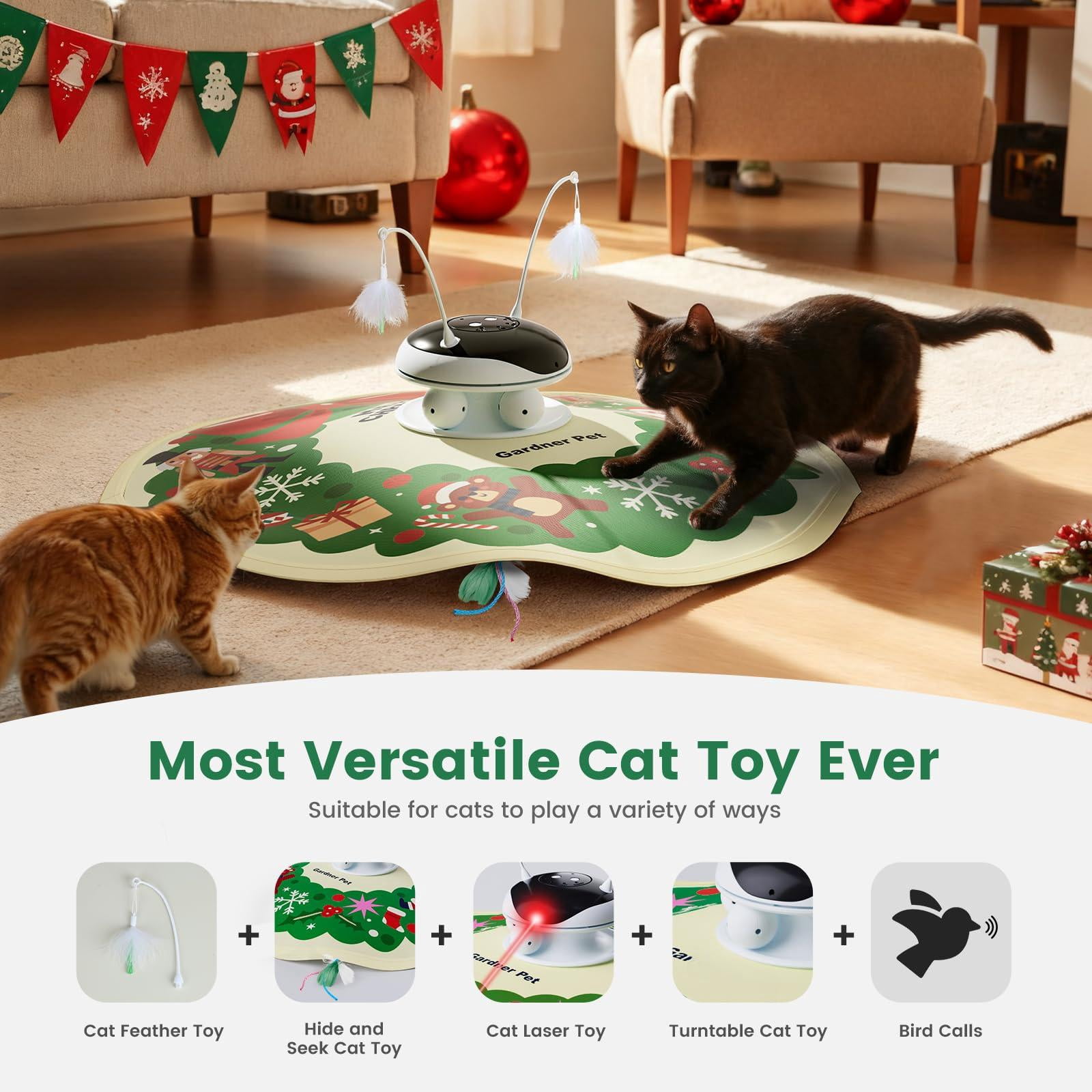 Interactive 5in1 Cat Toys Chargeable Moving Pointer Track Ball And Seek Real Bird Sing Touch/sound Activated Kitten Exercise For Indoor Bored Cats  600mah