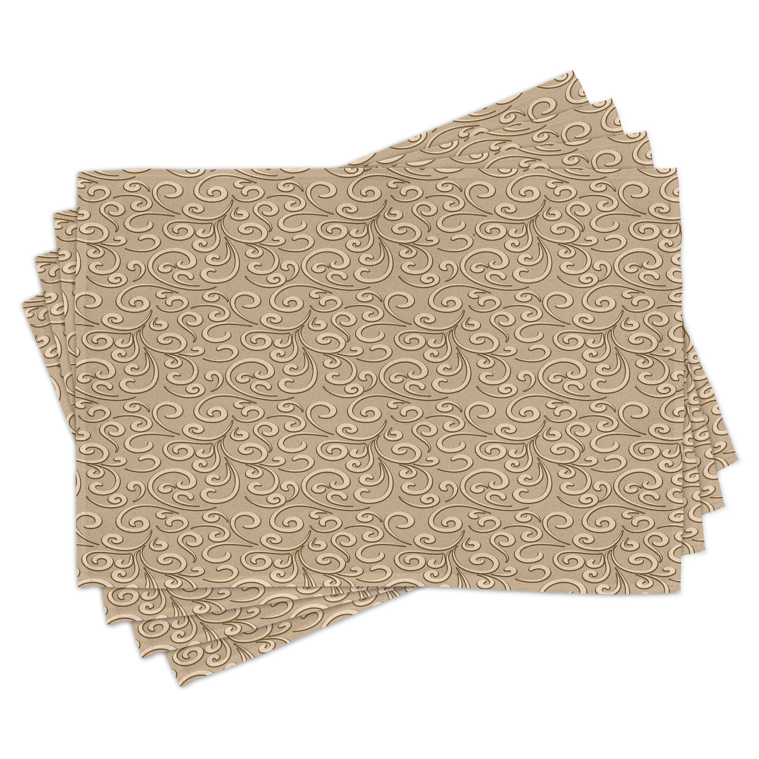 Beige Placemats Set of 4 Floral Swirls Damask Pattern Classic Victorian