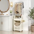 thumbnail image 2 of Gymax 3-Tier Laundry Cart w/ Hanging Bar Folding Laundry Hamper w/ Lockable Wheels, 2 of 10