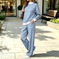 thumbnail image 2 of Plus Size Matching Sets Mock‑Layer Striped Long‑Sleeve Top and High‑Waist Wide‑Leg Pants Casual Travel Clothes, 2 of 6