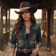thumbnail image 7 of Hsqqdc Cowboy Hat with Star Band Wide Brim Fedora for Outdoor Events, 7 of 7