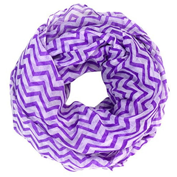 Peach Couture Beautiful Classic Lightweight Sheer Chevron Infinity Loop Scarf Purple & White