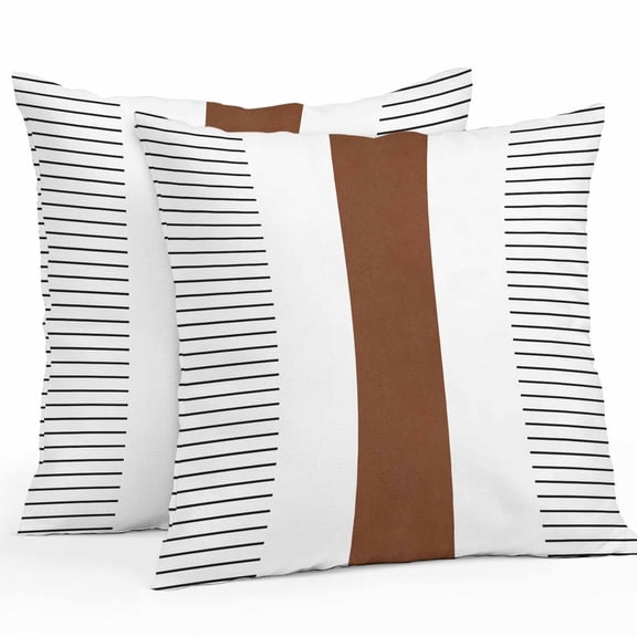 Boho Brown Outdoor Pillow Covers Pack of 2 Striped Tribal Farmhouse Style Waterproof Throw Pillow Covers Decorative Cushion Cases for Patio Garden Tent Balcony Couch 26x26 inch