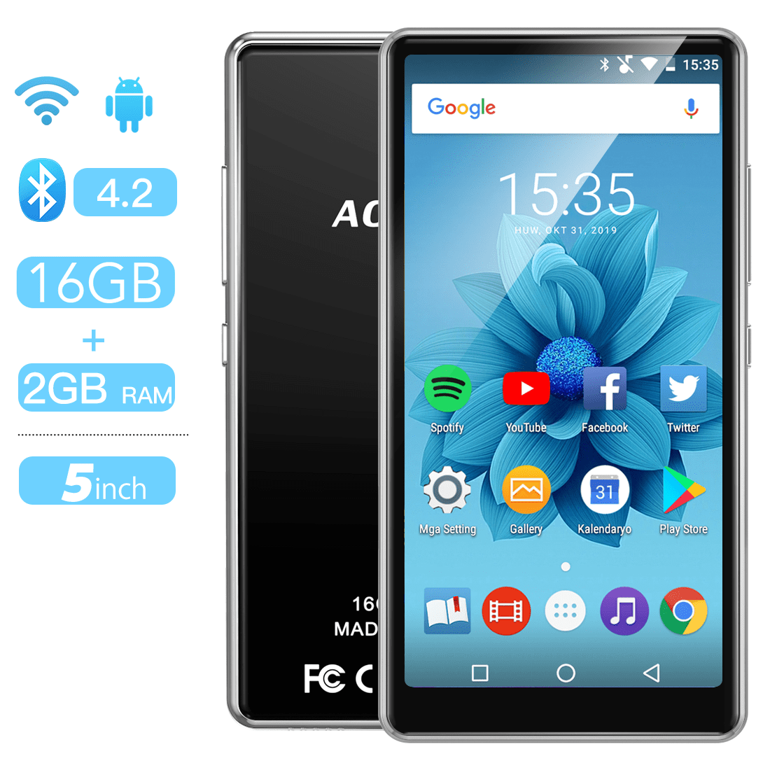 WiFi MP4 Player with Bluetooth, AGPTEK 5 inch Touch Screen 16GB