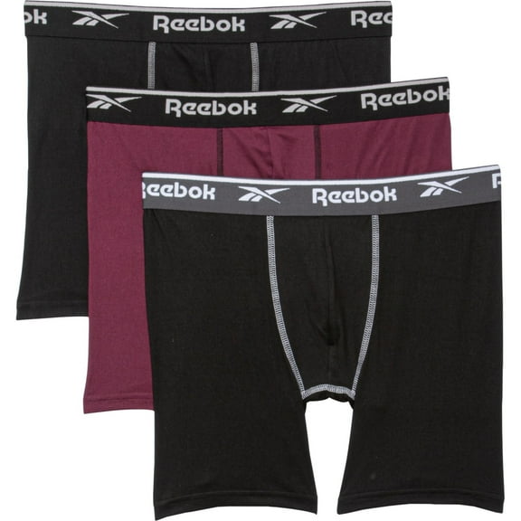 REEBOK MEN'S PACK 3 - 221 P14 BURGUNDY BLACK - LARGE - UNDERWEAR X4 BOXER BRIEF