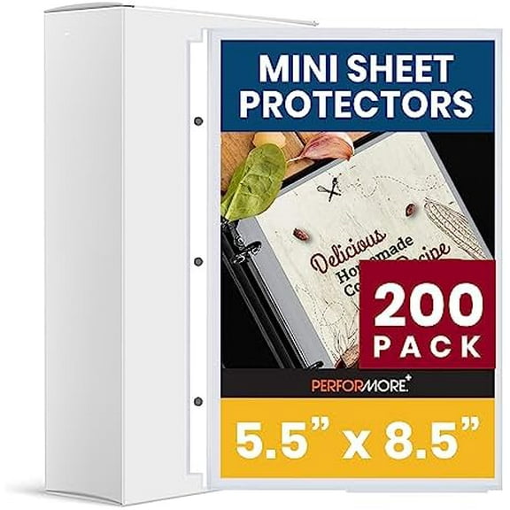 Heavyweight Clear Mini Sheet Protectors Holds 5.5 x 8.5 Inches Sheets, Fits a 3-Ring Binder, Crystal Clear, Acid-Free, Archival Safe with Reinforced Holes, Top Loading (200 Pack)
