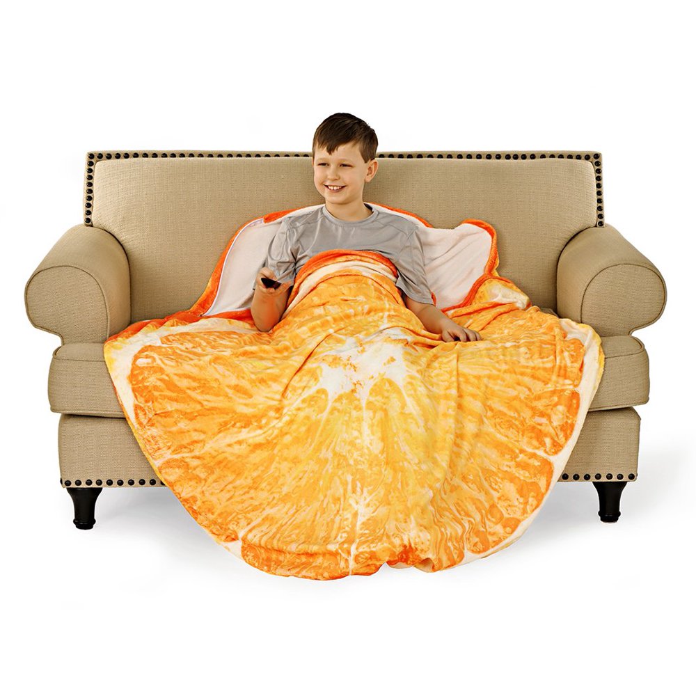 Orange Cut in Half Round Sleeping Bag Blanket 60" Diameter Cozy Warm