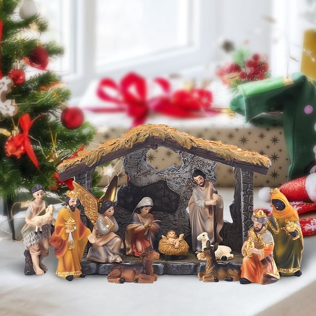 Adornos Navideños de Resina para El Belén | Set Decorativo Pintado a Mano de 11 Piezas | Material: Resina | Ideal para Mesa | Decoración Navideña