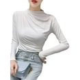 thumbnail image 3 of xiaxaixu Femmes Asymétrique Froncé Tops Manches Longues Col Rond T-Shirts de Couleur Blouses Streetwear, 3 of 6