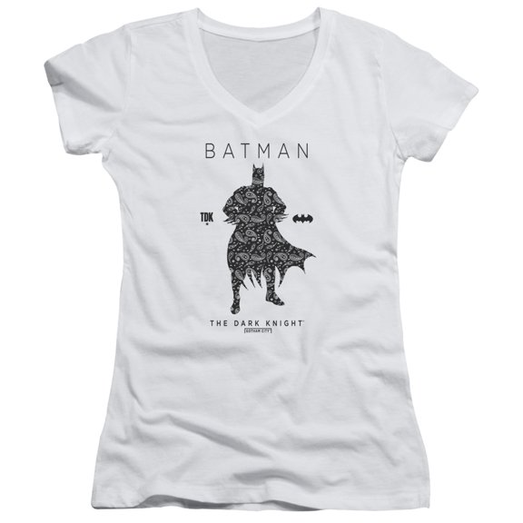 Batman Paislety Silhouette Junior Women's T-Shirt V-Neck-White