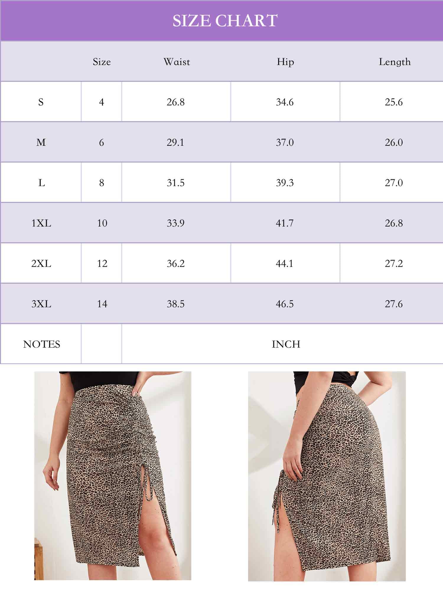 Crazy June Women's Leopard Drawstring Ruched Split Skirt, Side Split A-Line  Midi Skirt