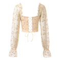 thumbnail image 3 of KHONTS Women's Embroidered Corset Tops Patchwork Sheer Mesh Long Sleeve Cropped Back-Tie Cute Concert Tops Beige XXL, 3 of 3