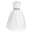 thumbnail image 2 of Ekidsbridal Ivory V-Back Lace Cap Sleeves Flower Girl Dress Wedding Tulle Baptism Ceremonial Gown for Toddlers 622R3 8, 2 of 4