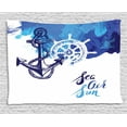 thumbnail image 1 of Nautical Decor Tapestry, Vivid Ocean Back with Paint Effects with Wind Rose and Rudder Cruise Image , Wall Hanging for Bedroom Living Room Dorm Decor, 60W X 40L Inches, Blue White, by Ambesonne, 1 of 2