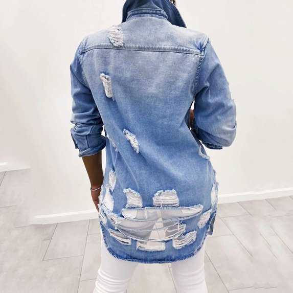 Vedolay Tops for Women Denim Jacket for Women Long Sleev Jean Jacket Loose Coat,Light Blue L