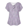 thumbnail image 4 of QUINDOS Women's T Shirts Clearance Under $5 Purple Summer Short Sleeve Tops for Women 2024 Floral V-neck Cool Tops, 4 of 5
