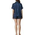 thumbnail image 3 of INSPIRE CHIC Women's Satin Button Down Short Sleeve Tops with Shorts Pajama Set XS Blue, 3 of 6