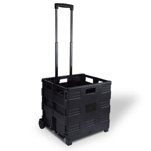 Staples Plastic Mobile Utility Cart Folding Crate, Black