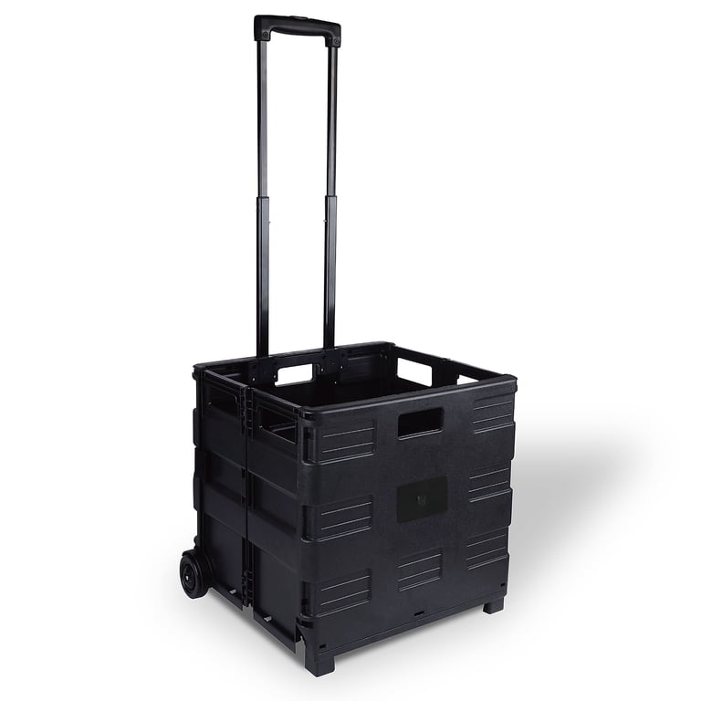 Staples Plastic Mobile Utility Cart Folding Crate, Black photo 1