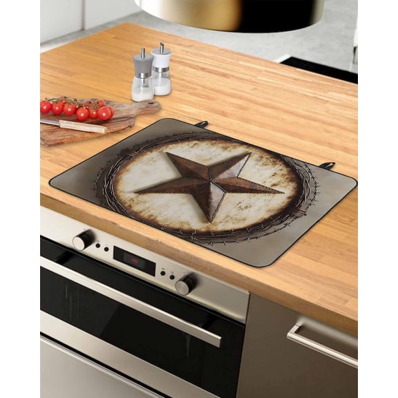 nqOlkjepod Large Induction Cooktop Protector Mat 36"x21", Texas Star Retro Stove Top Covers for Electric Stove, Country Pentagram Modern Abstract Stove Burner Cover Mats, Glass Top Stove Cover