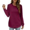 thumbnail image 2 of Womens Tops Crewneck Long Sleeve High Low Sweatshirt Polyester Curved Hem Side Split Solid Color Loose Fit Daily Home Work Outdoor Wear L Sweaters For Women, 2 of 5