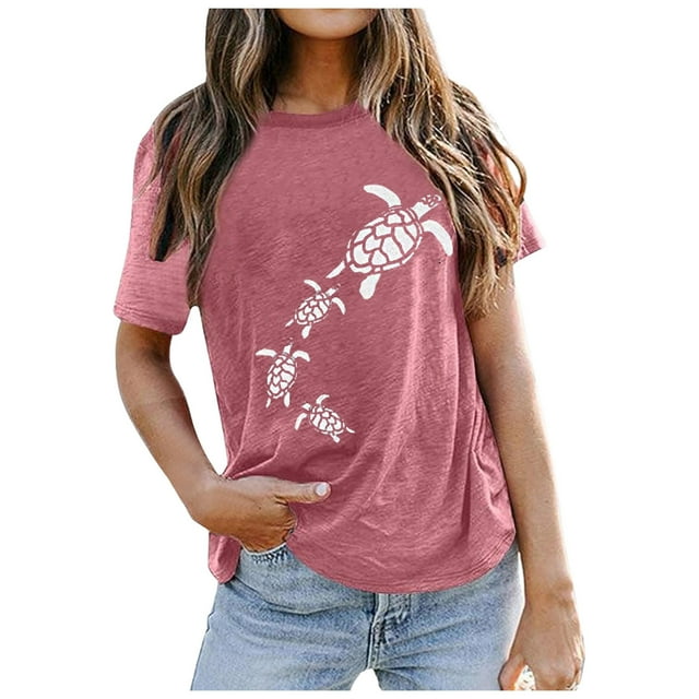 LUOGENLI T-shirts pour Femmes, T-shirts Décontractés avec Impression de Tortues de Mer, Col Rond, Manches Courtes, T-shirts Graphiques Amusants pour la Saint-Patrick, Pâques L