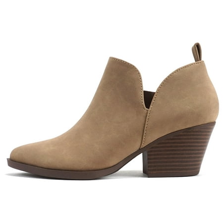 

Soda Women Ankle Boots Side Zipper Booties V Cut Pointed Toe Low Heel SECTORY-S Tan Brown Latte Nubuck Suede 7