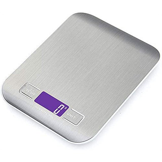 Báscula de cocina digital con pantalla LCD de acero inoxidable, báscula de alimentos multifuncional de 5 kg/11 libras, peso de cocina, plateado Vhermosa 5*5*5cm