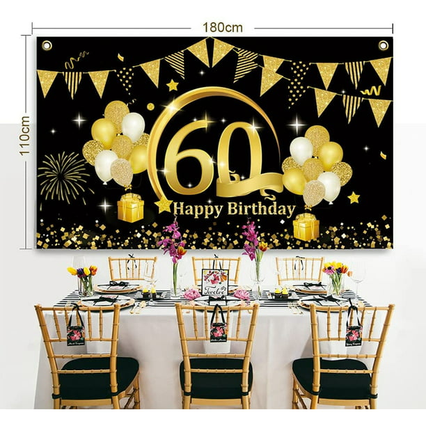 YANSION 60th Birthday Party Banner, Black Gold Birthday Party Decorations for Men Women Happy 60th Birthday Sign Poster for Anniversary Photo Booth Backdrop Background Party Supplies - Walmart.com