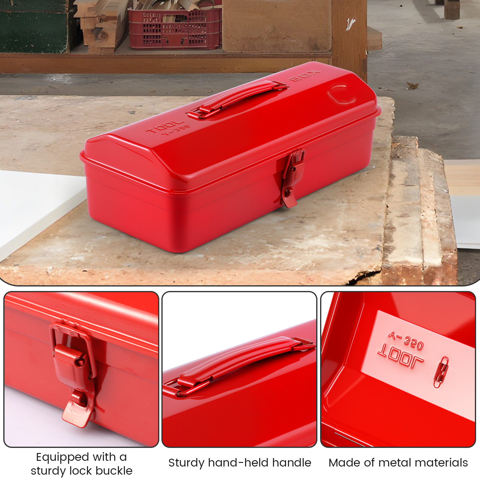 Keyohome Large Metal Tool Storage Box with Handle for Workshop Portable Tool Case with Lid Locking Organiser Box for Hardware Part