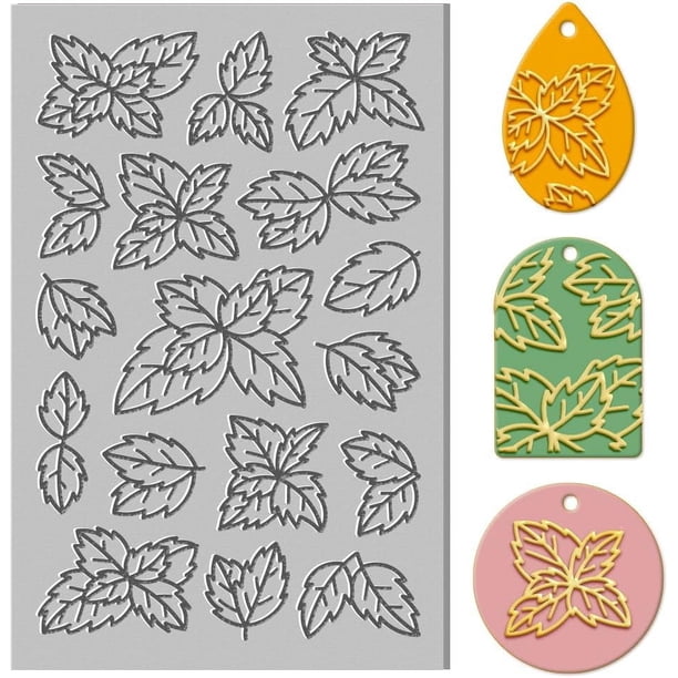 Lámina de textura de arcilla polimérica de caucho con hojas de menta, hoja de sello de arcilla de hoja para manualidades, para hacer joyas y aretes de arcilla DIY, tapete de arcilla