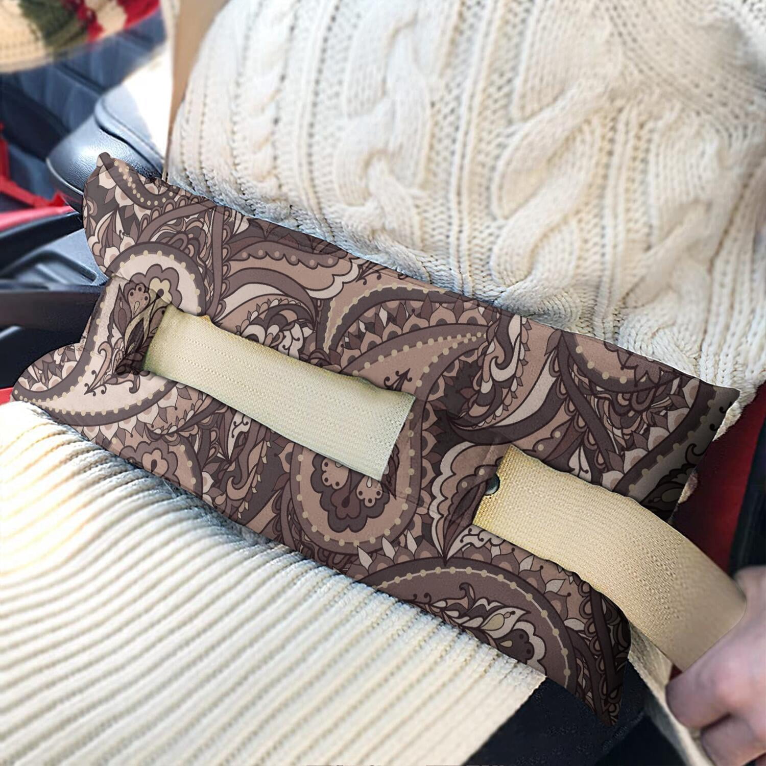 Exotic Chic Paisley Pattern Seatbelt Pillow - Post-Surgery Mastectomy Heart Surgery Recovery Cushion - Artistic Elegant Car Travel Pillow for Women