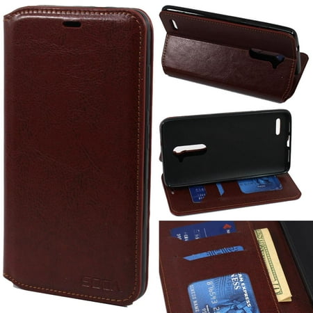 SOGA ZTE Max Duo LTE / Imperial Max / Kirk / ZTE Zmax Pro Case, [Pocketbook Series] PU Leather Magnetic Flip Wallet Case for ZTE Max Duo 4G LTE / Imperial Max / Kirk - Brown