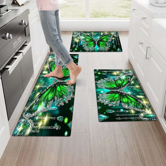 1/2/3pcs Gem Flannel Soft Kitchen Rugs Non Slip Washable, Throw Rug, Non-Skid Runner Rug, Floor Mat, Doormat, Living Room Laundry Bathroom Water-Absorbing Mat Set, Area Rug, Decor