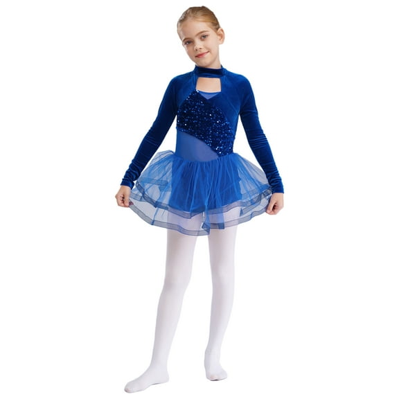 TSSOE Toddler Girls Sparkly Tutu Skirted Leotard Ballet Dance Dress Figure Skating Competition Blue 8