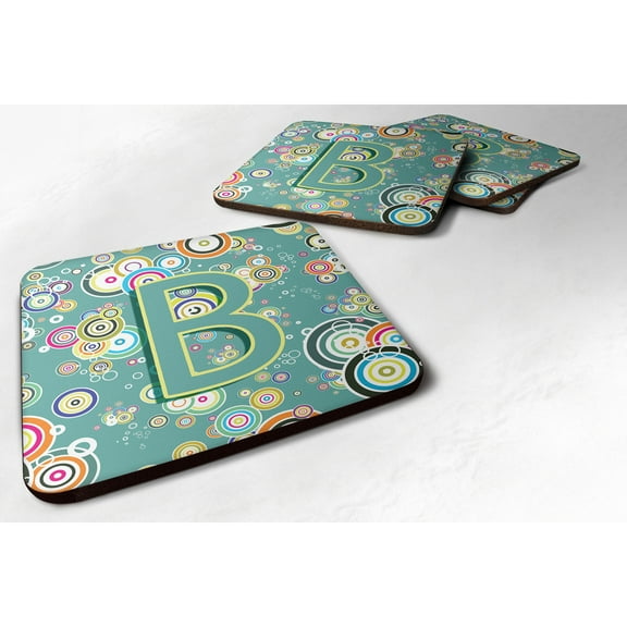 Letter B Circle Circle Teal Initial Alphabet Foam Coaster Set of 4