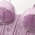 thumbnail image 5 of JGGSPWM Women's Spaghetti Strap Mesh Floral Lace Corset Tops Lace-Up Bustier Going Out Date Night Party Crop Cami Top Purple M, 5 of 5