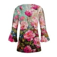 thumbnail image 5 of Women's Dressy Tops Vintage 3/4 Flare Sleeve Pleated Flowy Shirts Flouncy Blouse to Hide the Belly Summer Clothes Gradient Floral Print 1/4 Button up Blouse Henley Neck Tunic Multicolor T Shirts S, 5 of 5