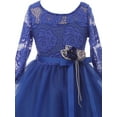 thumbnail image 3 of Little Girls Long Sleeve Girls Dress Floral Lace Roses Corsage Easter Flower Girl Dress Royal 4 (J20KS98), 3 of 3