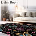 thumbnail image 2 of ODIKA 8'x10' Machine Washable Non-Slip Area Rug, Whimsical Flying Insect Blossom Decorative High Traffic Rug, Black, 472812, 2 of 7