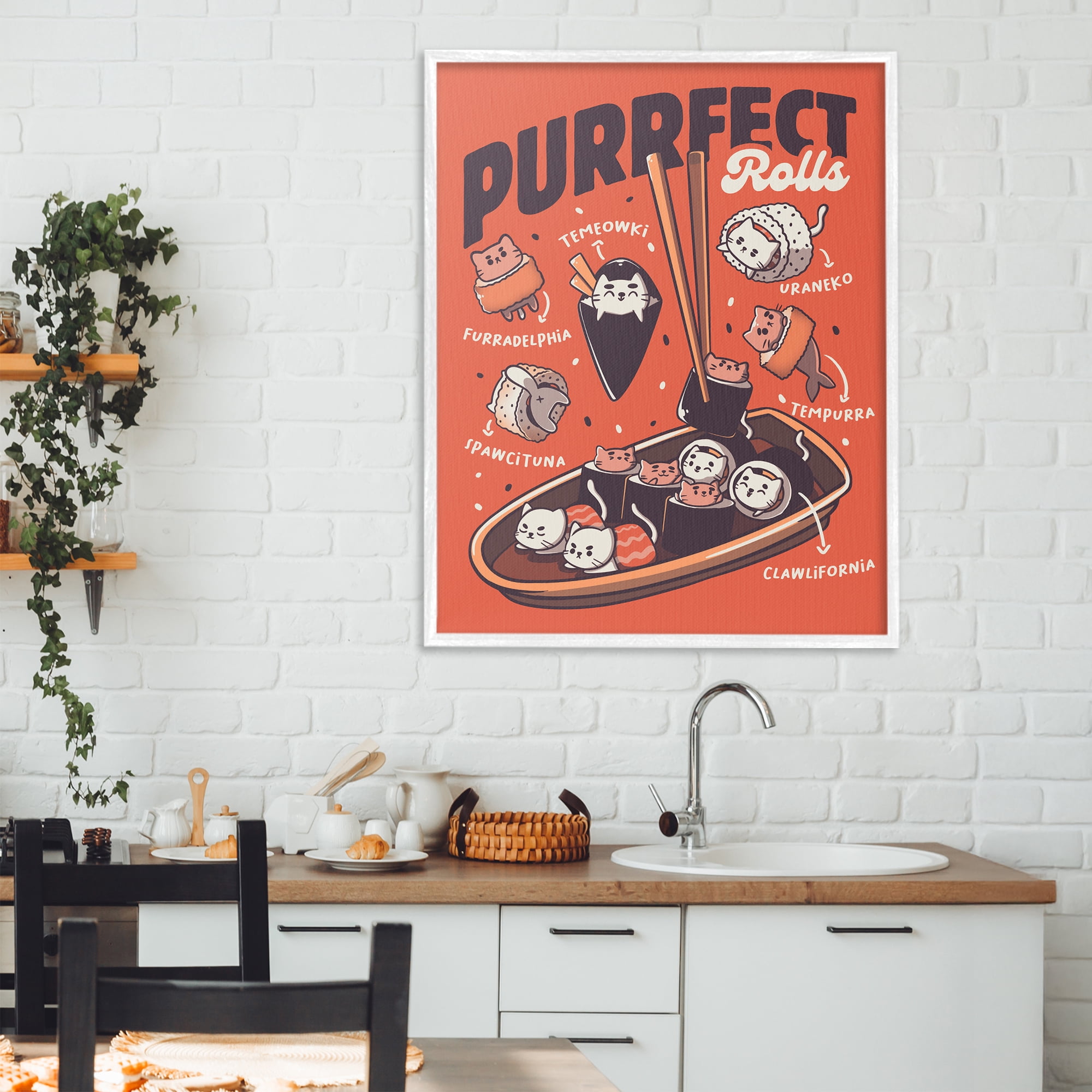 Stupell Industries Purrfect Rolls Sushi Cats White Framed Giclee Art, design by Tobe Fonseca