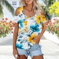 thumbnail image 5 of DeHolifer Women's T-Shirts V-Neck Hollow Out Floral Printed Breathable Short Sleeve Casual Loose Blouse T-Shirts Yellow M, 5 of 7