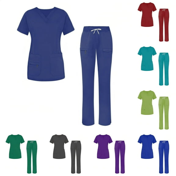 Women Scrubs Sets Clearance Scrubs Uniform Comfortable Medical Scrub Set V-Neck Top & Drawstring Pants, Durable & Breathable Fabric