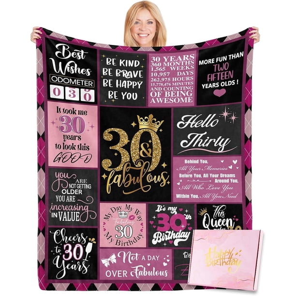 LHSHID 30th Birthday Gifts for Her with Gifts Box 30 Year Old Birthday Gifts for HerWoman 30th Birthday Decorations Gifts 30th Birthday Gifts Ideas Throw Blanket 40"x50"