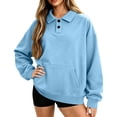 thumbnail image 5 of WQNVRNR Womens Collar Sweatshirt Button Front Fall Casual Loose Fit Kangaroo Pocket Pullover Sweatshirt with Pocket Blue 2XL, 5 of 8