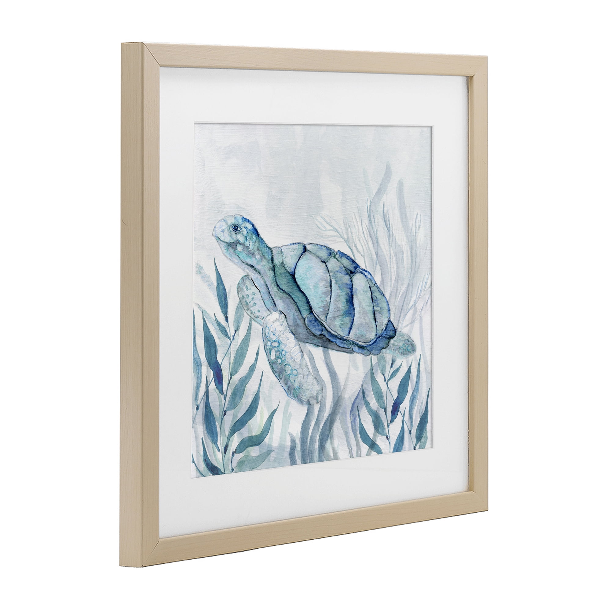 Stupell Industries Sea Turtle with Subtle Smile Birch Framed Print Under Glass, design by Janet Tava