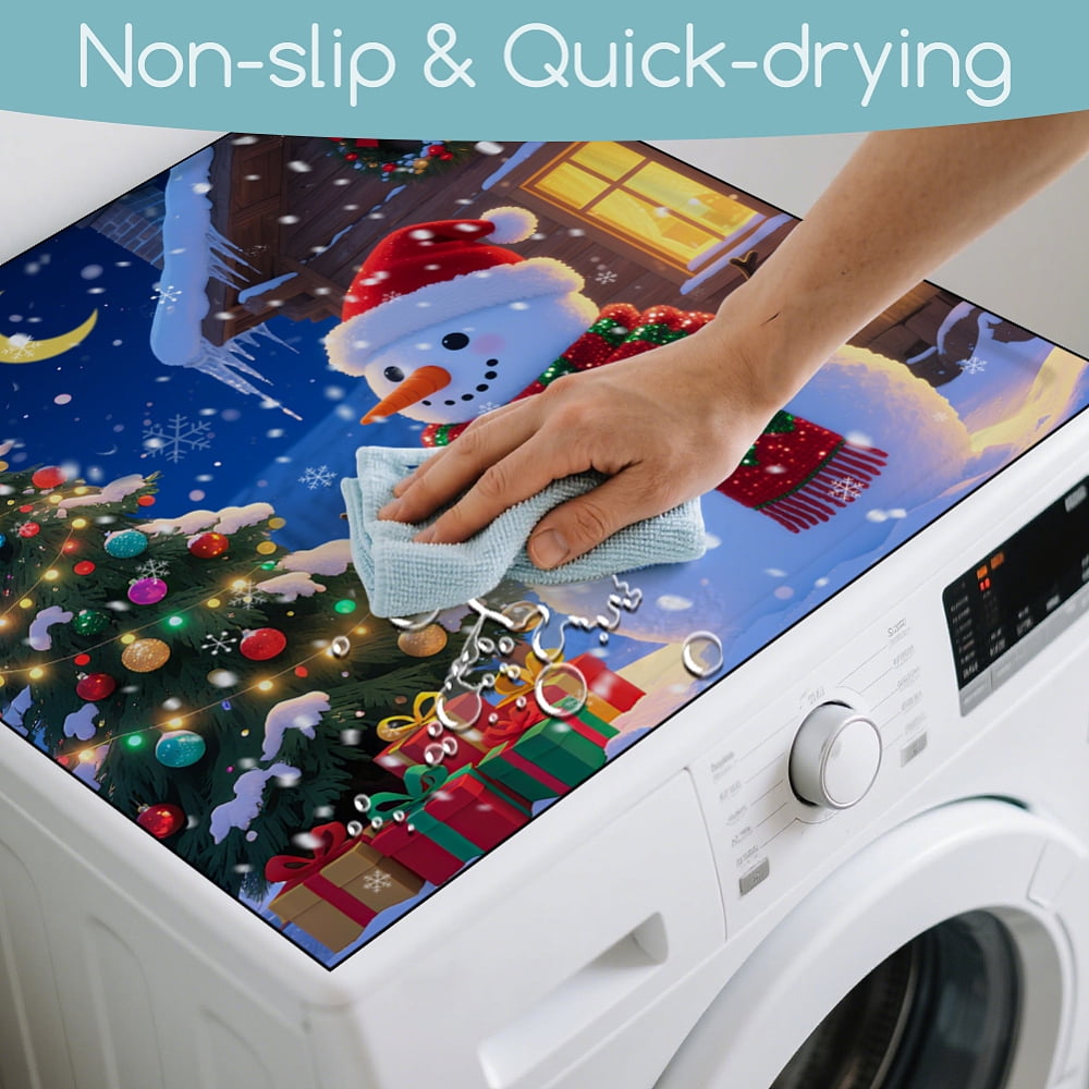 Christmas Snowman Laundry Washer Dryer Dust Cover Mat 23.6x23.6inch Winter Night Washing Machine Top Protector Pads Christmas TreeDIY