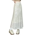 thumbnail image 4 of Lamuusaa Women's Summer Midi Skirt Slim A-line Skirt High Waist Elastic Band Sequins Skirt, 4 of 7