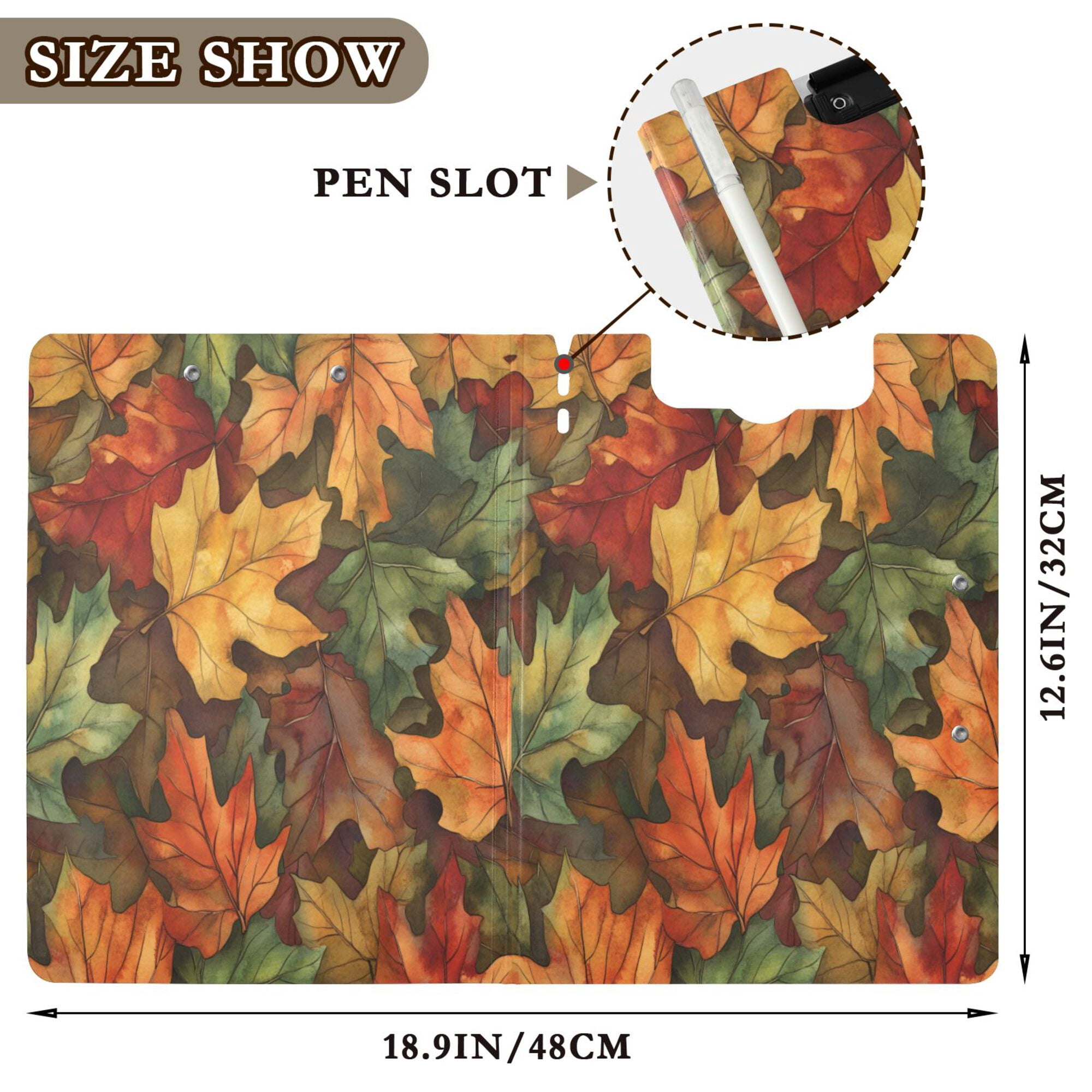 FORMRS A4 Clipboard Folder with Pen Holder Horizontal Foldable School Office Binder, Colorful Autumn Leaves